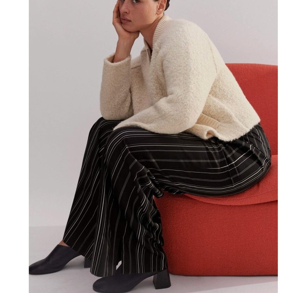 ME+EM Black Pinstripe Wide-Leg Trousers